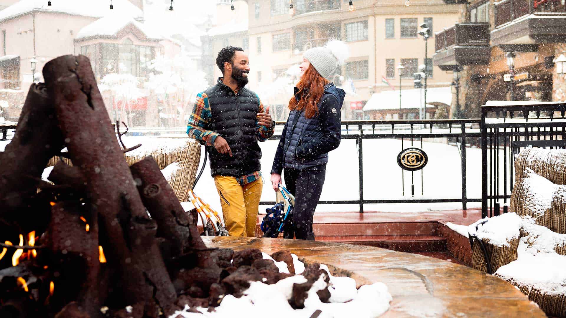 Beaver Creek Couple at Ice Rink and Fire Pit